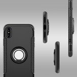 Wholesale iPhone XS / X 360 Rotating Ring Stand Hybrid Case with Metal Plate (Black)